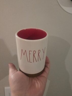 Rae Dunn White Mug with Red Interior and 'MERRY' Lettering